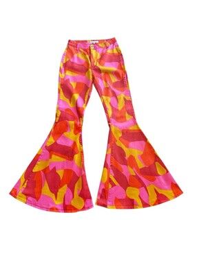 Women's Pink Multi-Color Flared Jeans